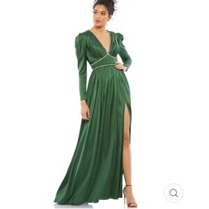 Mac Duggal SATIN PUFF SHOULDER RHINESTONE ENCRUSTED EVENING GOWN new wtags 24